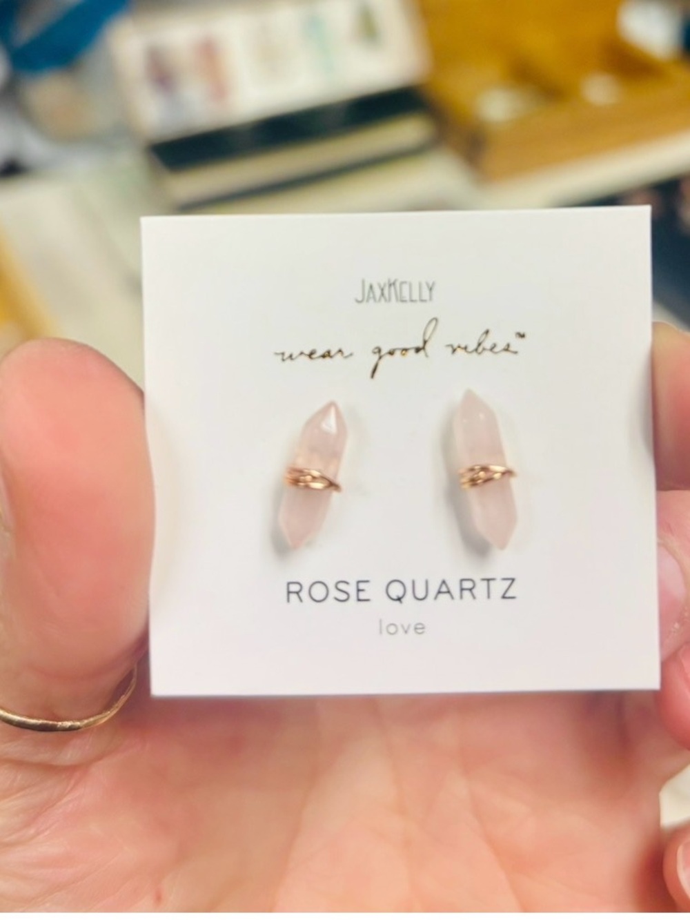 Jaxkelly Rose Quartz Stud Earrings in Pale Pink with Gold Accent